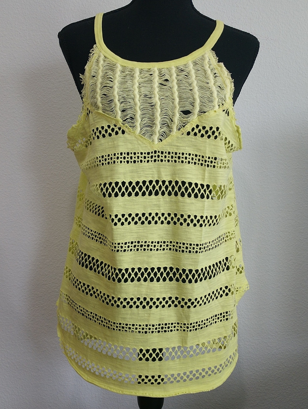 We The Free Yellow Crochet Stripe Tank Top